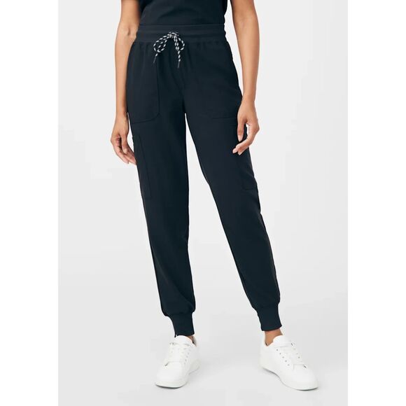 Beyond Scrubs Cloud Nine 6-Pocket Knit Waistband Cargo Jogger, Black, Size XS - Picture 1 of 12